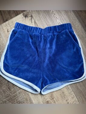 Girls Blue Velour Athletic Retro Shorts M(7/8)